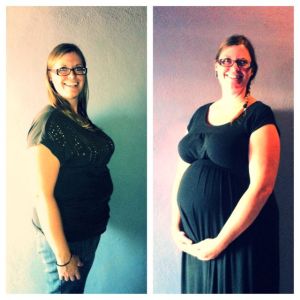 Me at 20 weeks and 33 weeks pregnant with our little Mexican jumping bean.